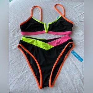 Popvil Black and Neon Women's Bikini Set